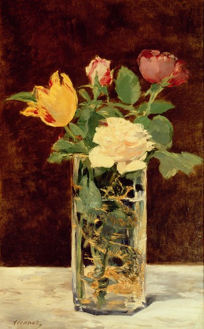 Roses and Tulips in a Vase by Édouard Manet